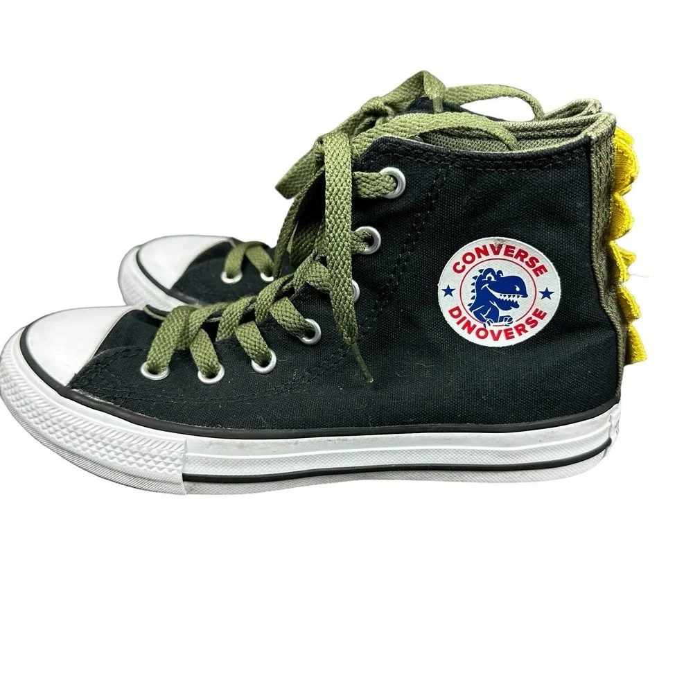 Converse All Stars Black High Tops Dinoverse Dinosaur Youth US Size 2‎